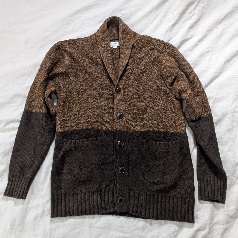 Men's Obey Brown and Dark Brown Cardigan Sweater Large